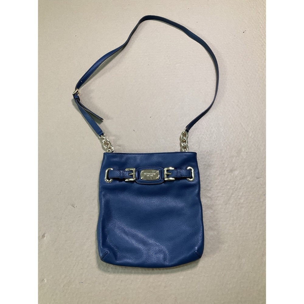 MICHAEL KORS Hamilton Pebble Leather Crossbody Bag Purse Blue NICE!